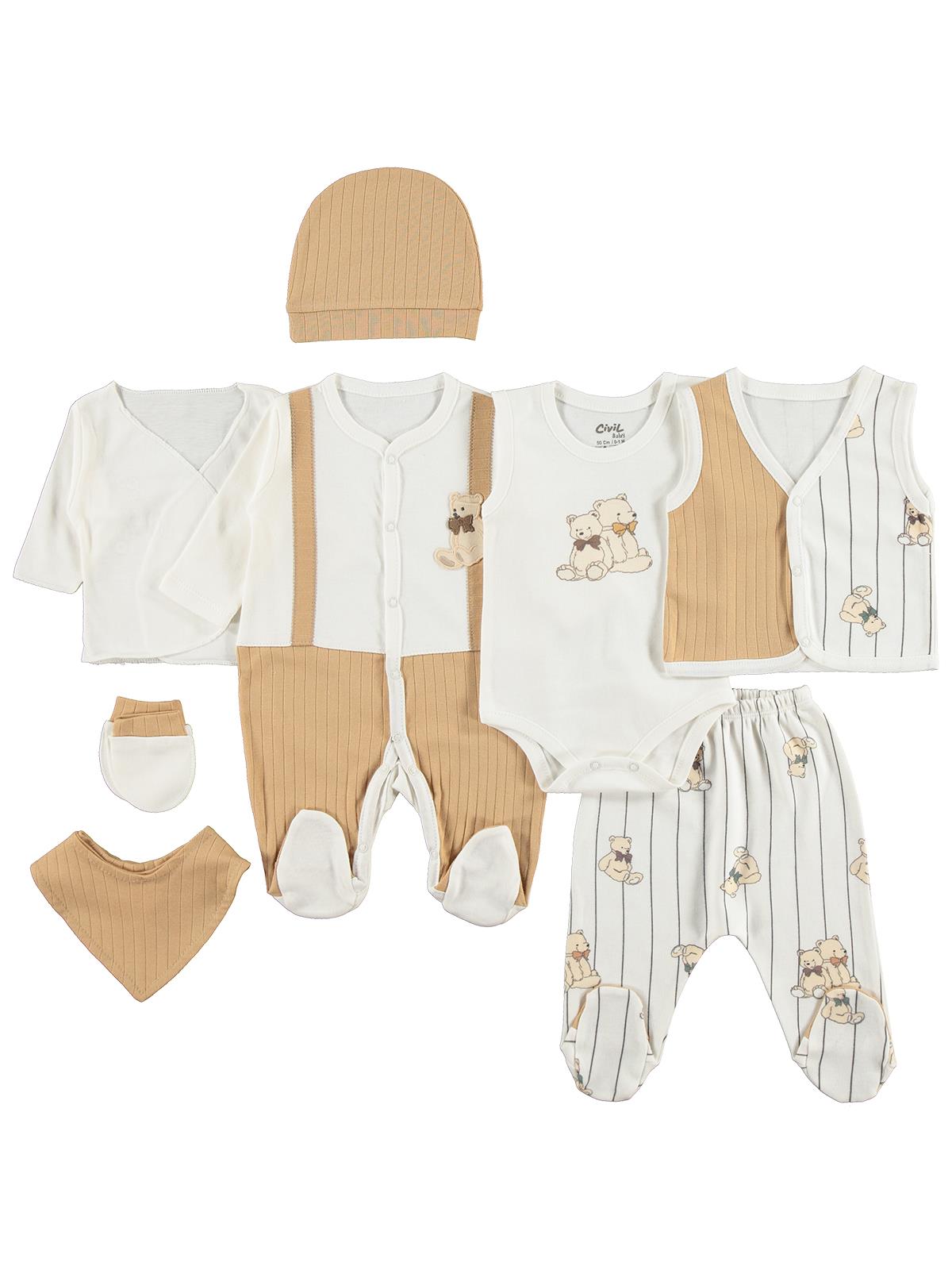 Civil Baby Ayılı 8 li  Zıbın Setleri - Ekru