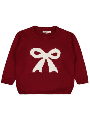 Civil Girls Fiyonk Desenli 2-5 Yaş Kazak  - Bordo