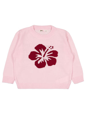 Civil Girls Hibiskus Desenli 2-5 Yaş Kazak  - Pembe