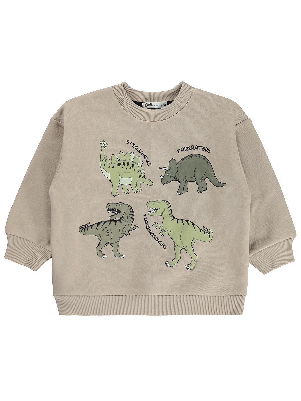 Civil Boys Kabaran Dinazor Baskılı 2-5 Yaş Sweatshirt - Bej