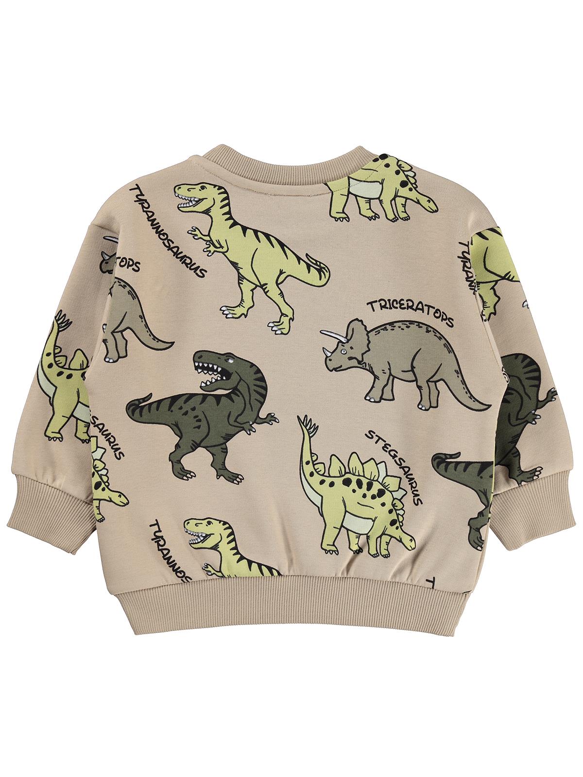 Civil Erkek Çocuk Dınosaur Empirme Sweatshirt | 3 İp Uzun Kol | Okul Kreş ve Günlük Kullanım - Bej