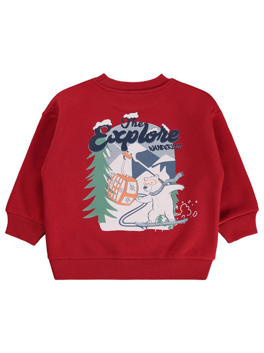 Civil Boys Erkek Çocuk Explore Baskılı Sweatshirt | 3 İp Uzun Kol | Okul Kreş ve Günlük Kullanım - Kırmızı