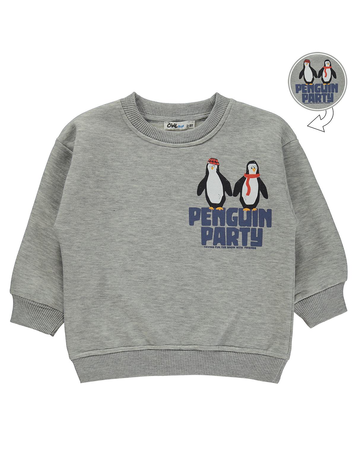 Civil Boys Penguın Party Baskılı 2-5 Yaş Sweatshirt - Gri