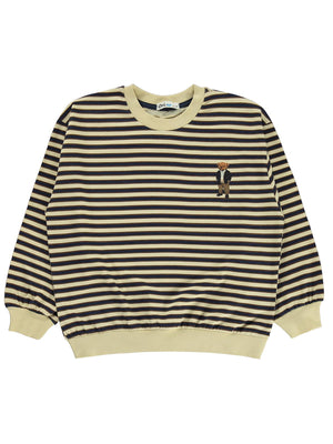 Civil Boys Çizgili Ayı Baskılı 10-13 Yaş Sweatshirt - Bej