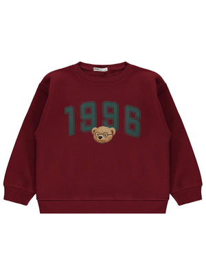 Civil Boys 1996 Ayı Nakışlı 6-9 Yaş Sweatshirt - Bordo