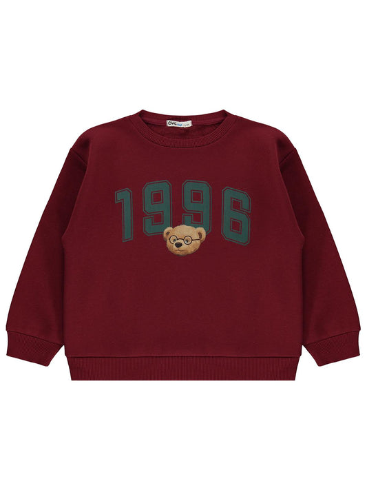 Civil Boys 1996 Ayı Nakışlı 10-13 Yaş Sweatshirt - Bordo
