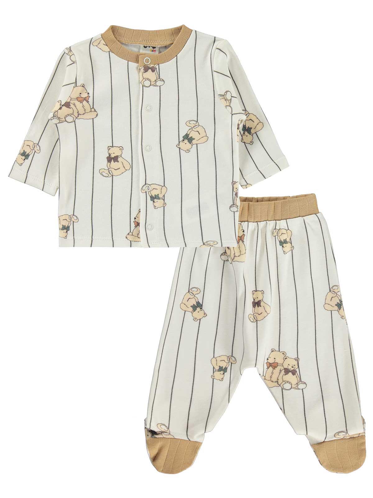 Civil Baby Fiyonklu Ayılar Empirme 1-9 Ay Pijama Takımı - Ekru