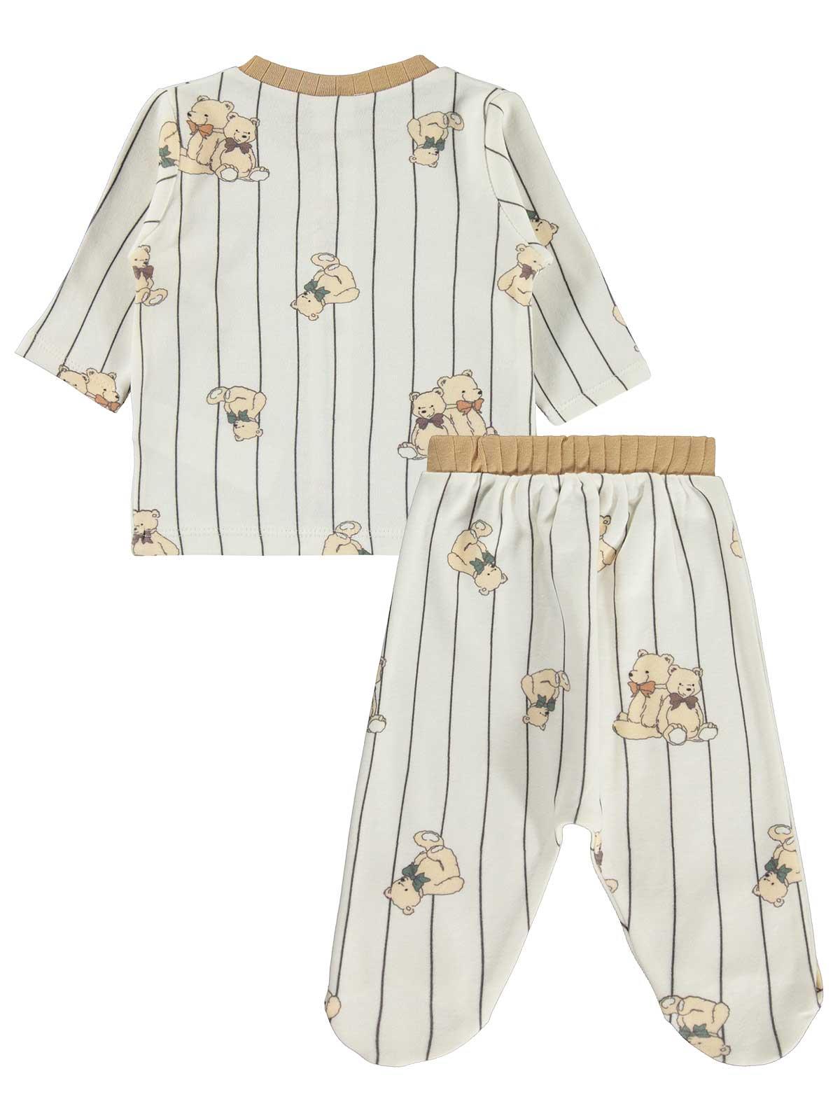 Civil Baby Fiyonklu Ayılar Empirme 1-9 Ay Pijama Takımı - Ekru