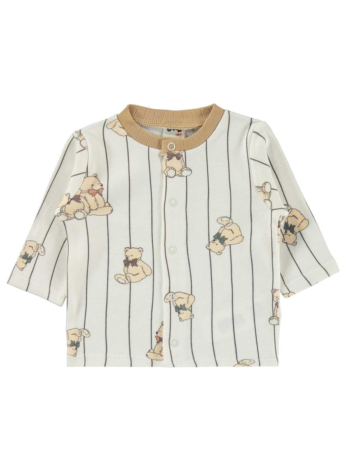 Civil Baby Fiyonklu Ayılar Empirme 1-9 Ay Pijama Takımı - Ekru
