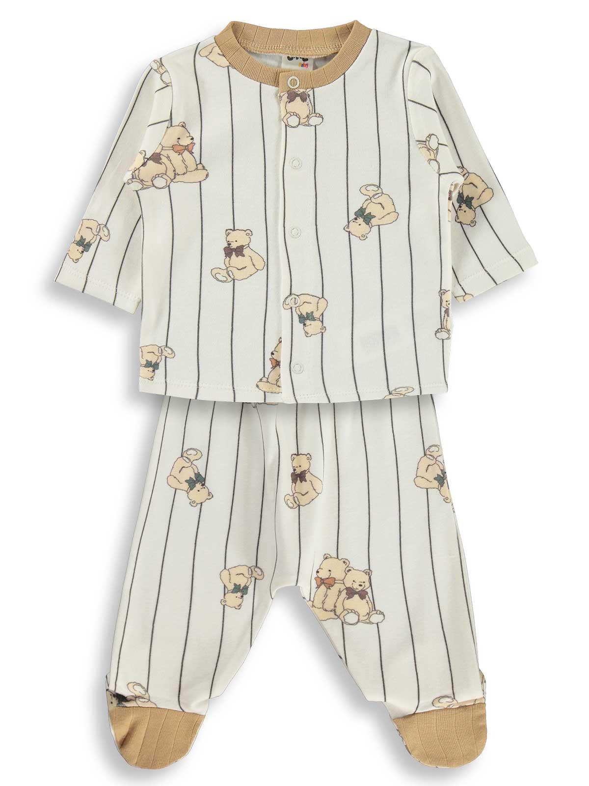 Civil Baby Fiyonklu Ayılar Empirme 1-9 Ay Pijama Takımı - Ekru