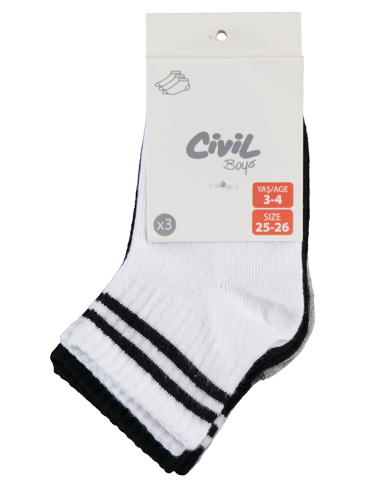 Civil Boys Basic Çizgili 3'lü 3-11 Yaş Erkek Çocuk Patik Çorap