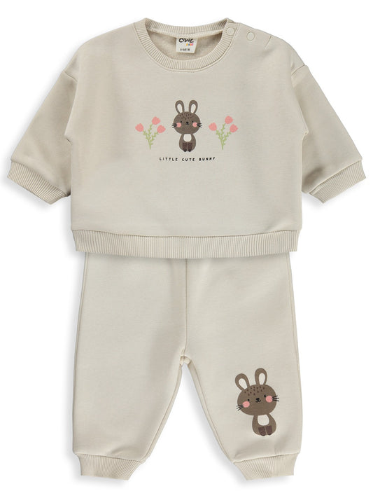 Civil Baby Tavşan Çiçek Baskılı 6-18 Ay Takım - Ekru
