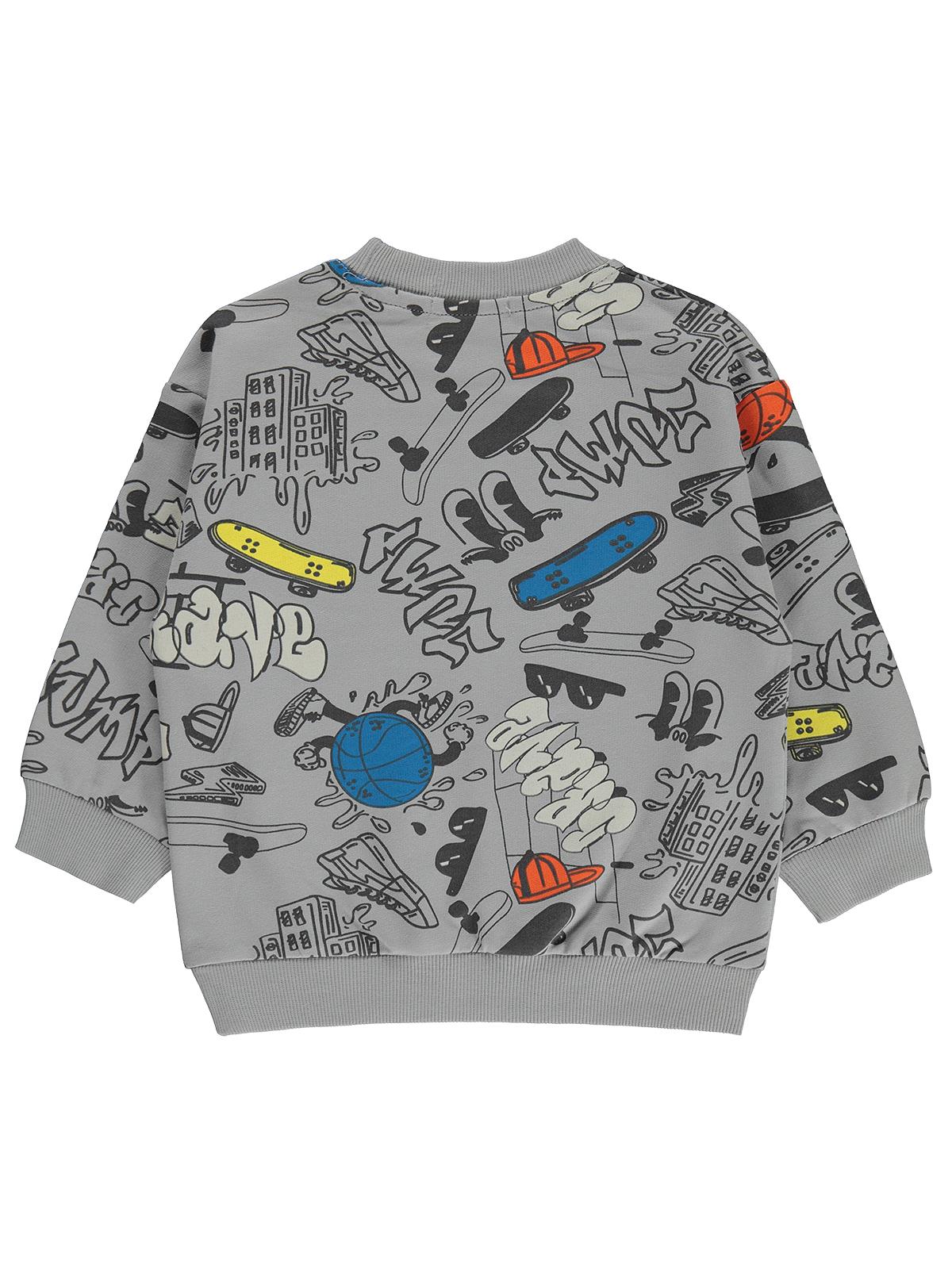 Civil Erkek Çocuk Graffiti Empirme Sweatshirt | 2 İp Uzun Kol | Okul Kreş ve Günlük Kullanım - Gri