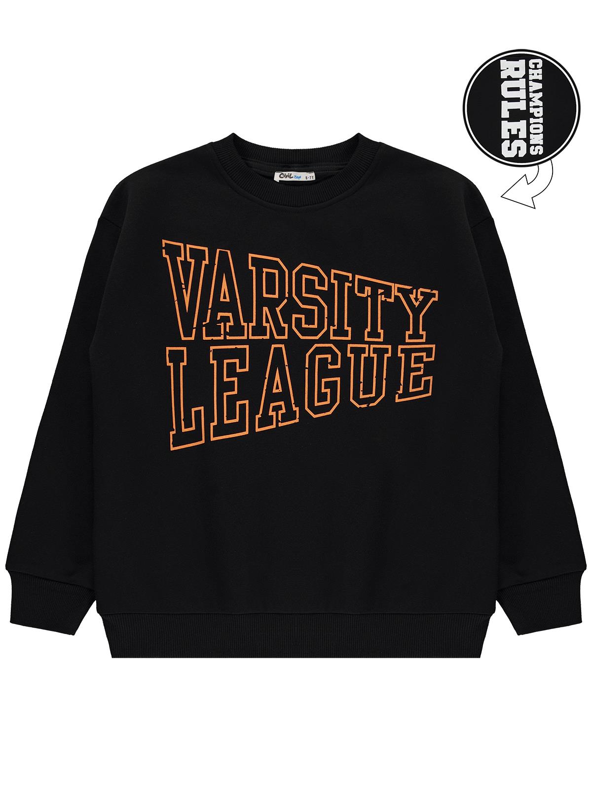 Civil Erkek Çocuk Varsıty League Baskılı Sweatshirt | 3 İp Uzun Kol | Okul Kreş ve Günlük Kullanım - Siyah