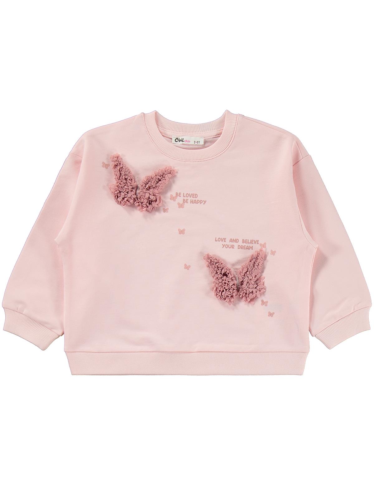 Civil Girls Kelebek Nakışlı 2-5 Yaş Eşofman Takımı - Pembe