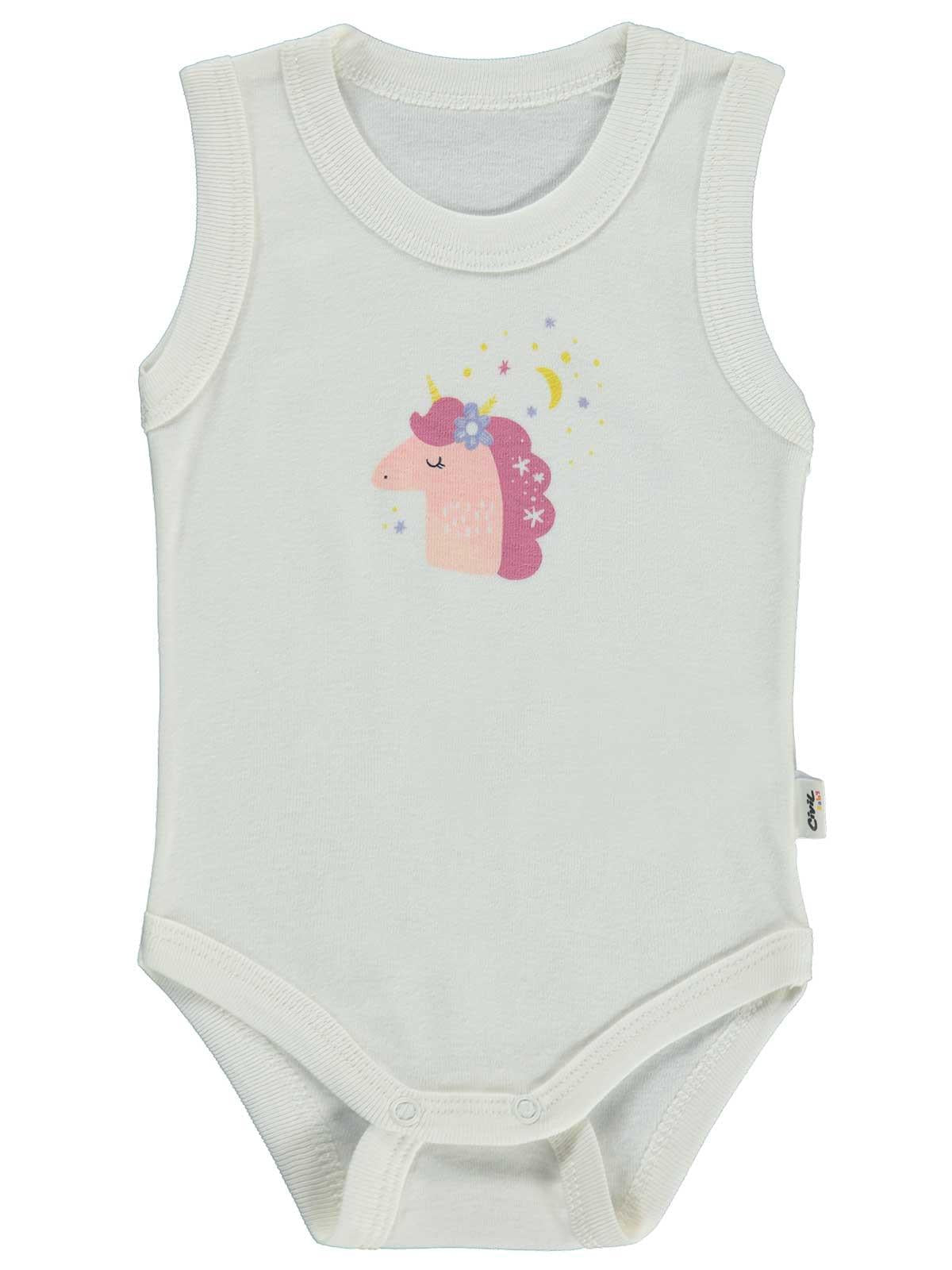 Civil Baby Unicorn Baskılı 0-3 Yaş Çıtçıtlı Badi - Ekru