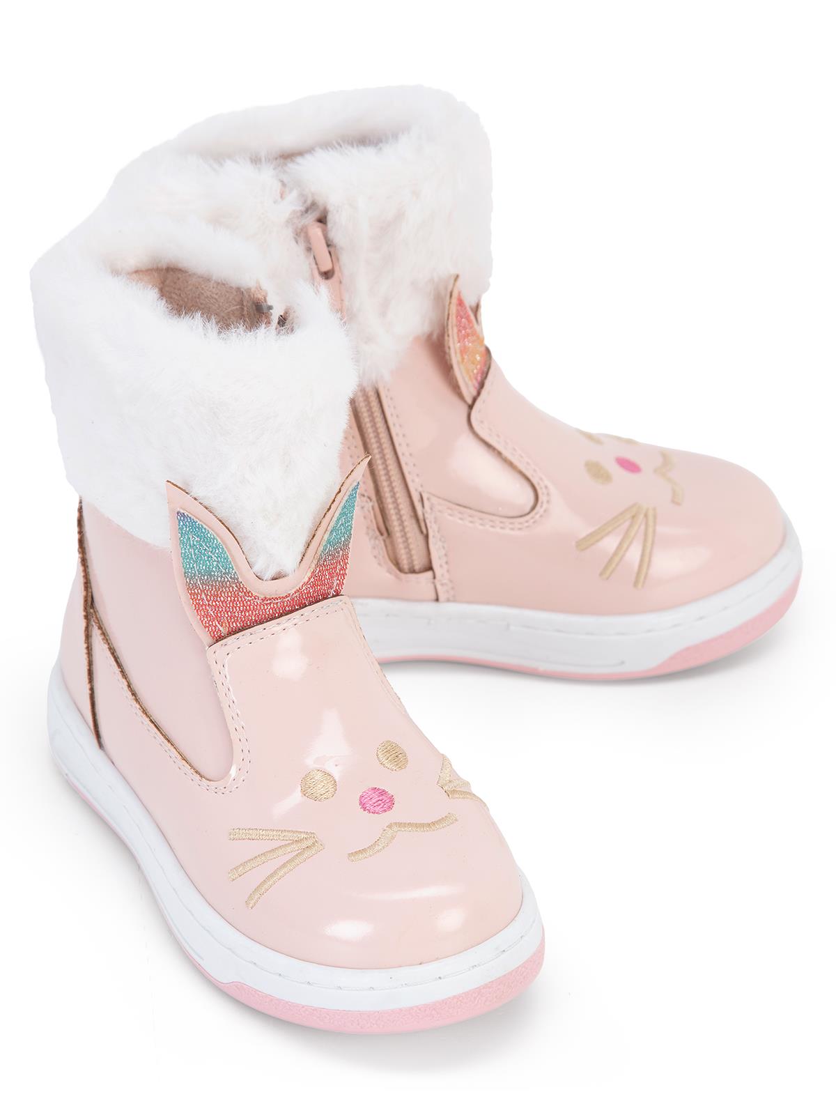 Civil Boots Kedi Nakışlı Rugan 26- Bot - Pembe
