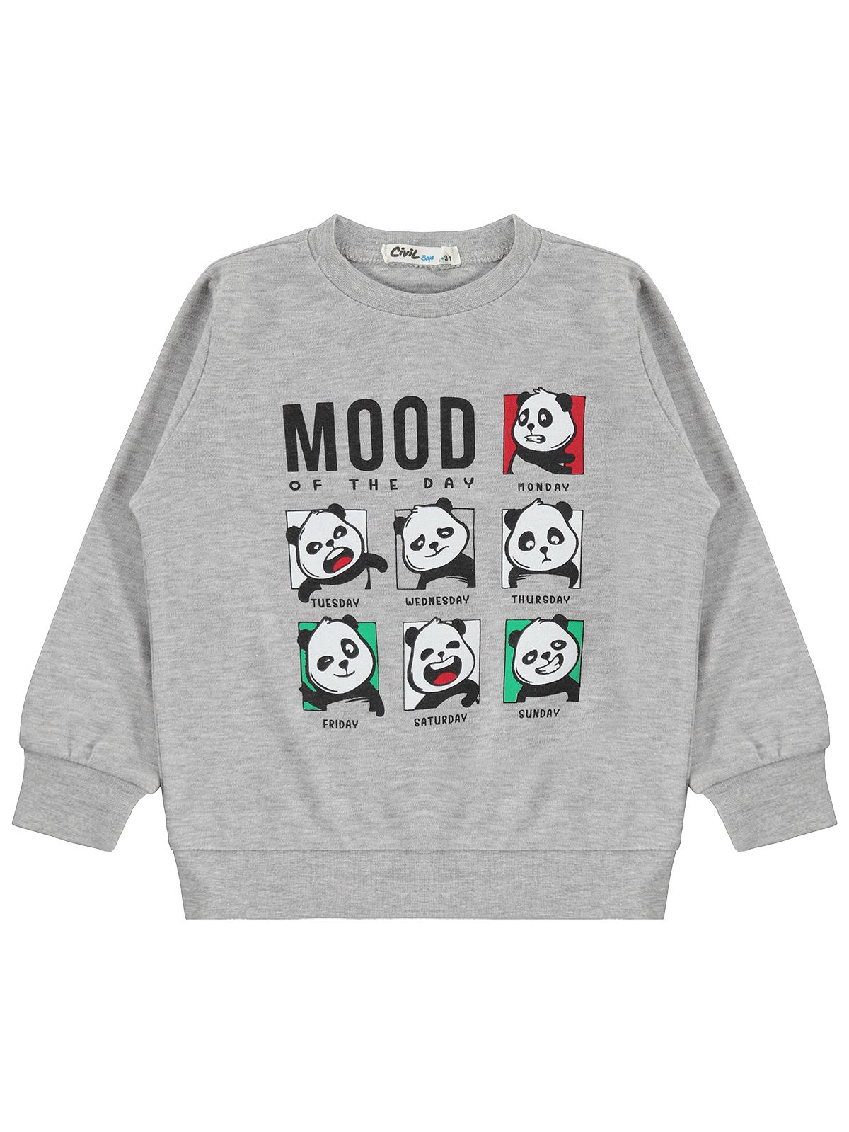 Civil Boys Mood Pandalar Baskılı 2-5 Yaş Sweatshirt - Gri