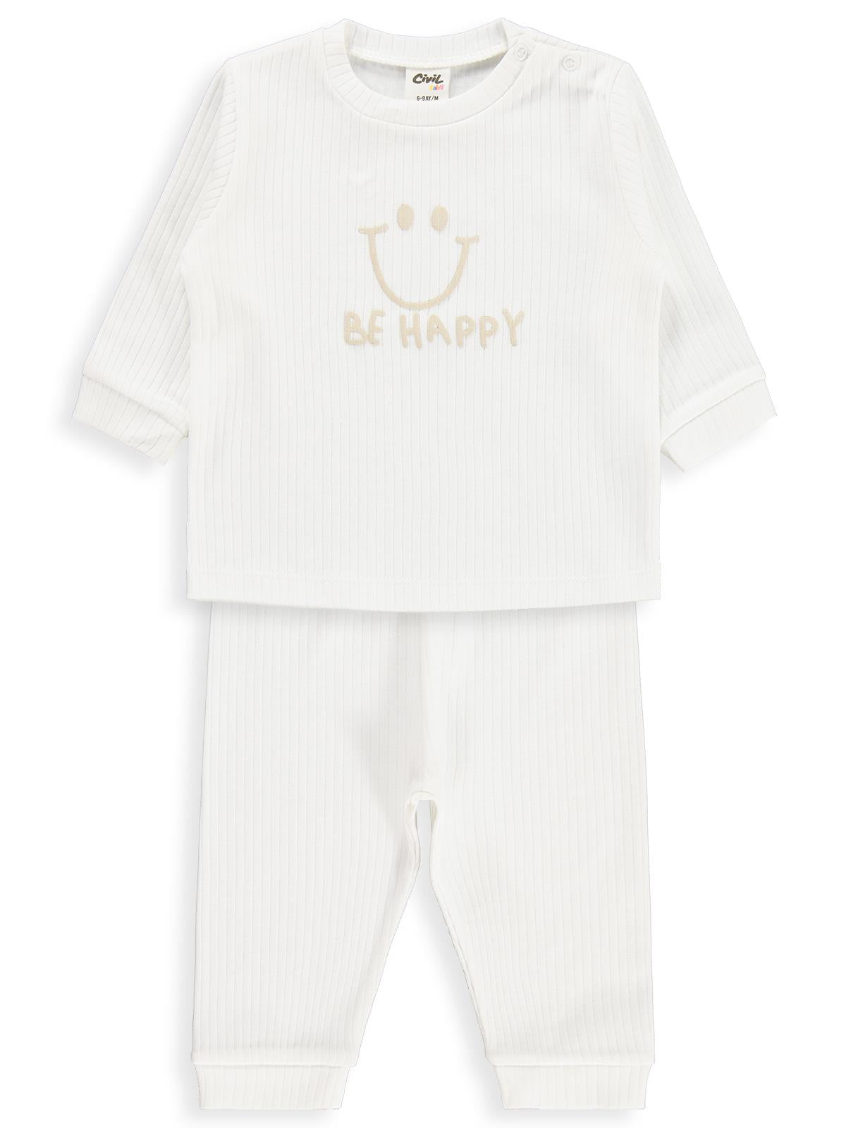 Civil Baby Gülen Yüz Baskılı 6-18 Ay Pijama Takımı - Mavi