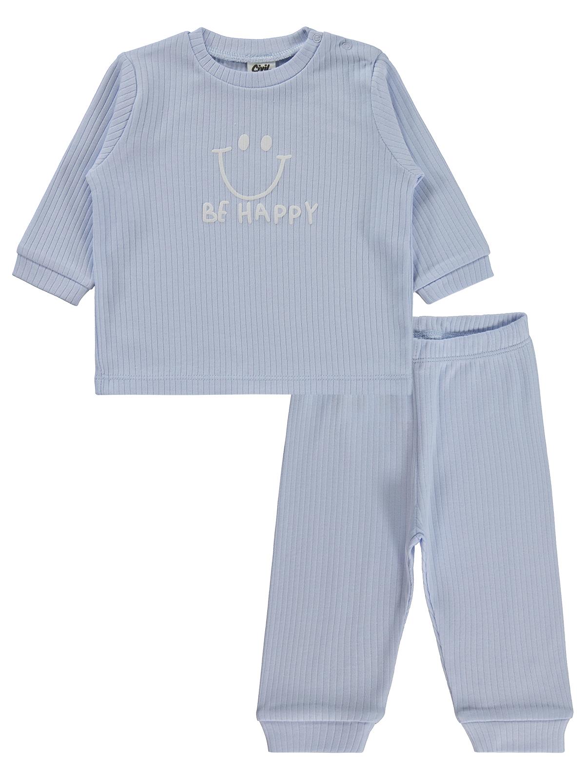 Civil Baby Gülen Yüz Baskılı 6-18 Ay Pijama Takımı - Mavi