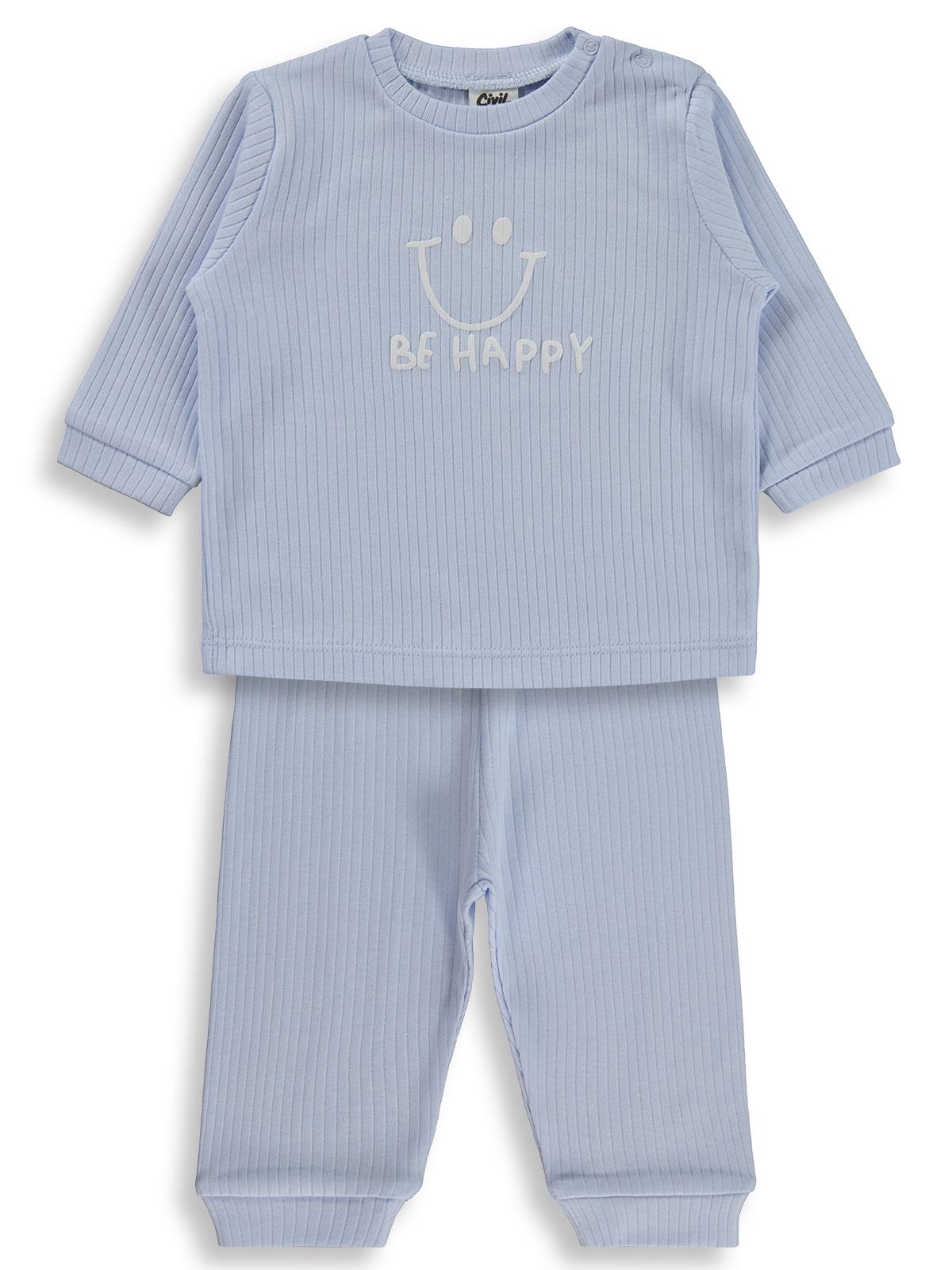 Civil Baby Gülen Yüz Baskılı 6-18 Ay Pijama Takımı - Mavi