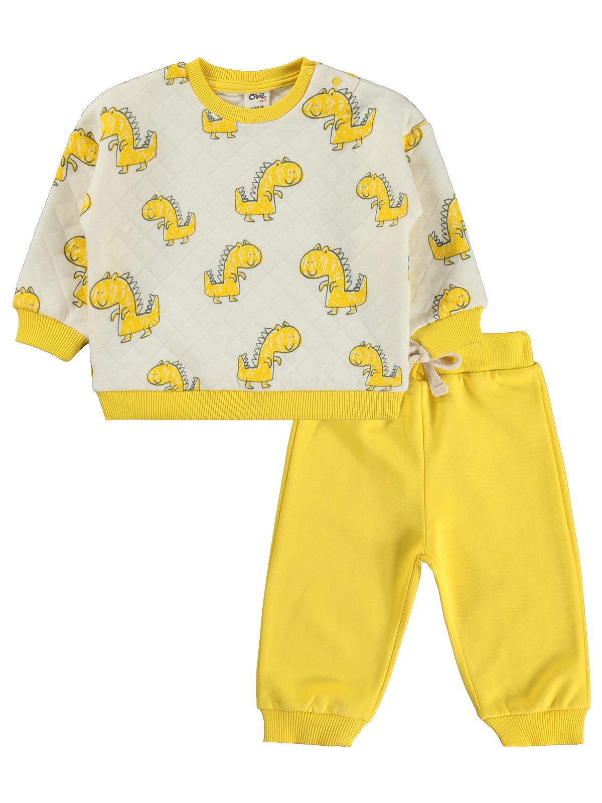 Civil Baby Dino Baskılı 6-18 Ay Takım - Hardal