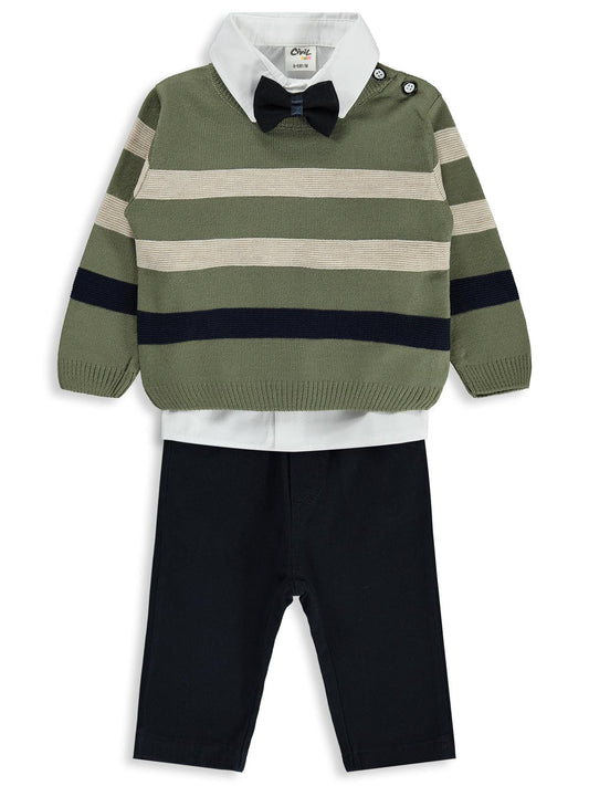 Civil Baby Çizgili 6-18 Ay Takım - Haki