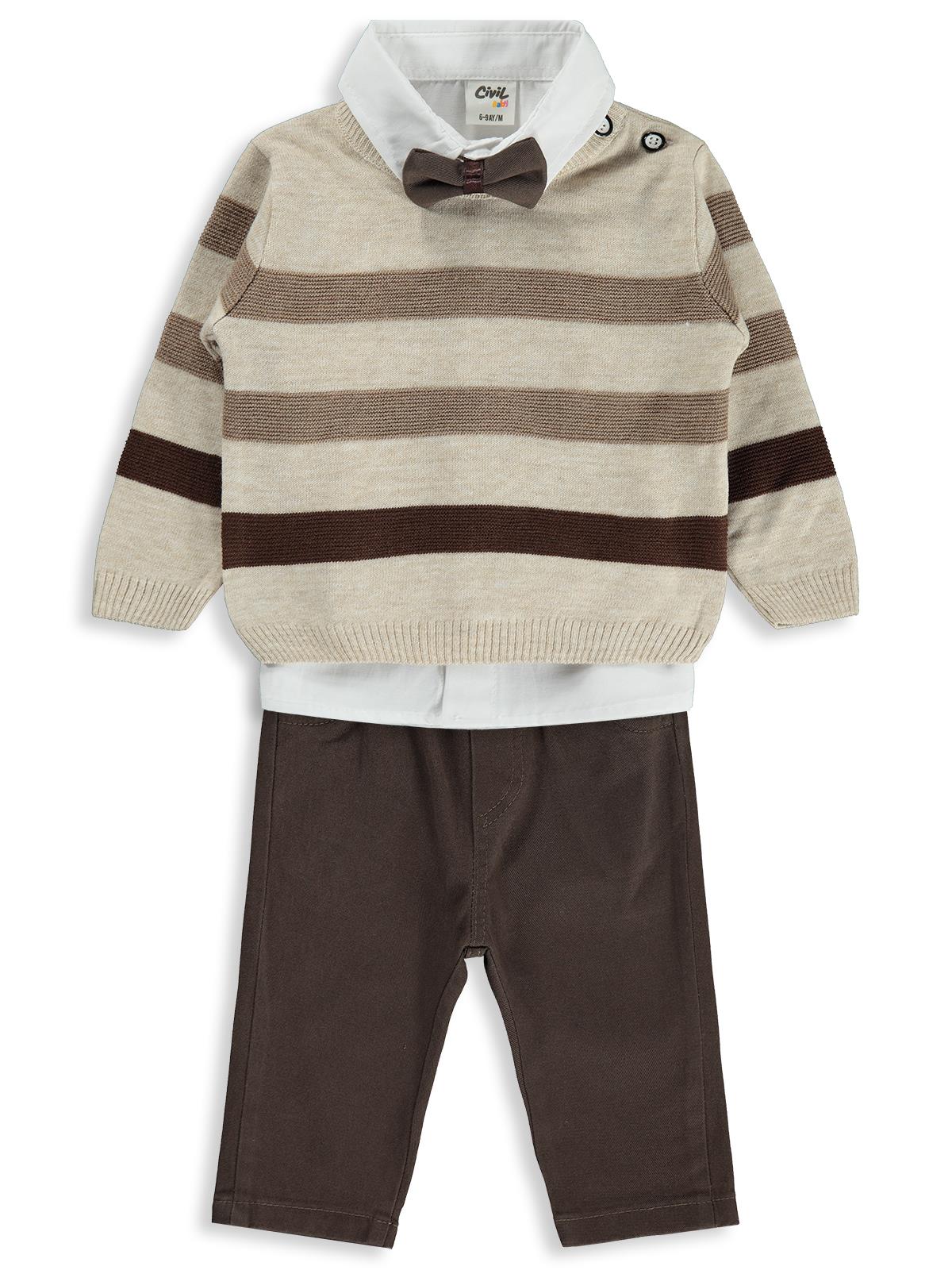 Civil Baby Çizgili 6-18 Ay Takım - Bej