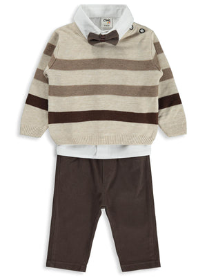 Civil Baby Çizgili 6-18 Ay Takım - Bej