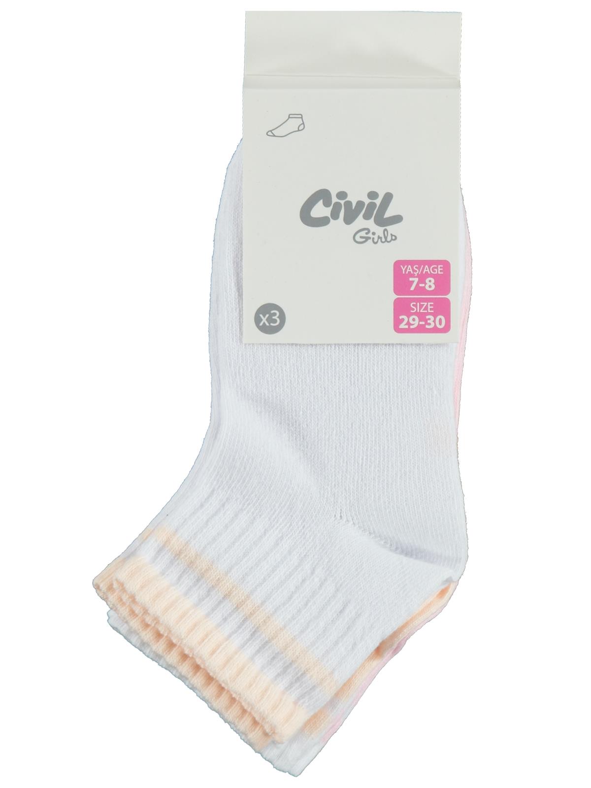 Civil Girls Basic Çizgi 3'lü 3-11 Yaş Kız Çocuk Patik Çorap
