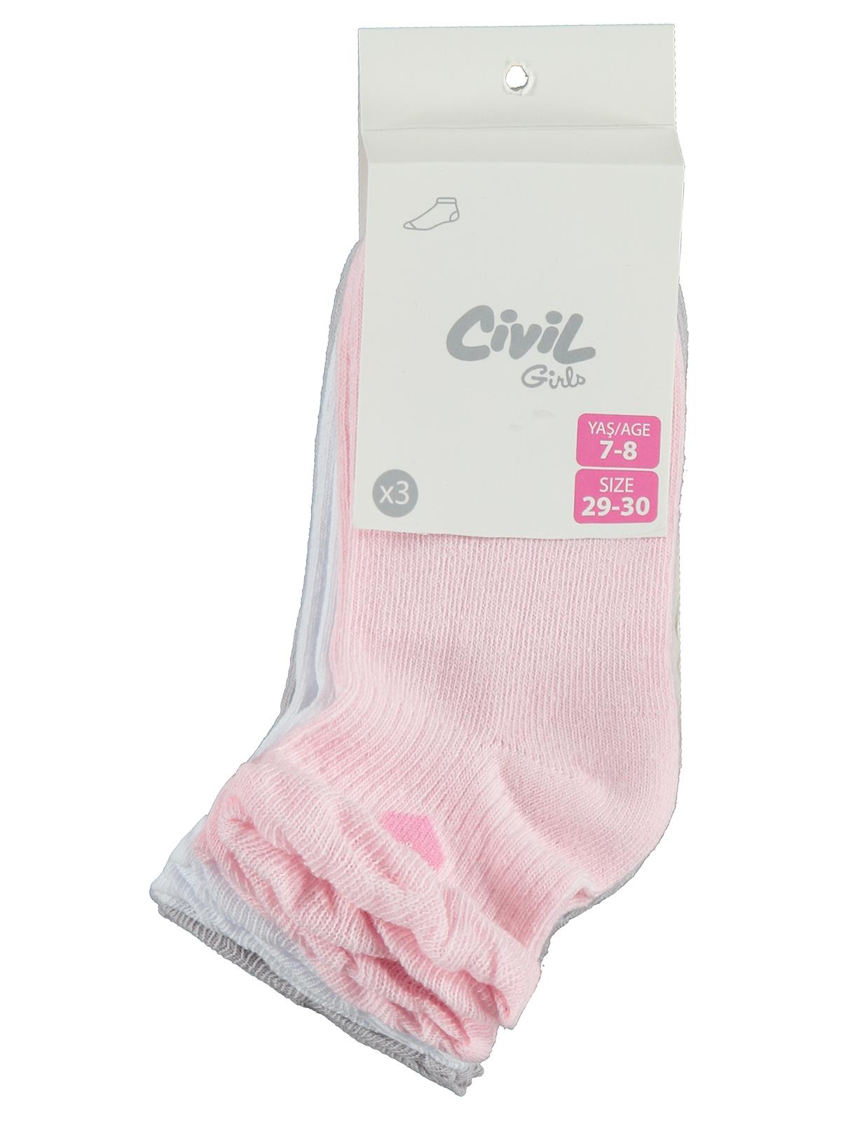 Civil Girls Kalp 3'lü 3-11 Yaş Kız Çocuk Patik Çorap