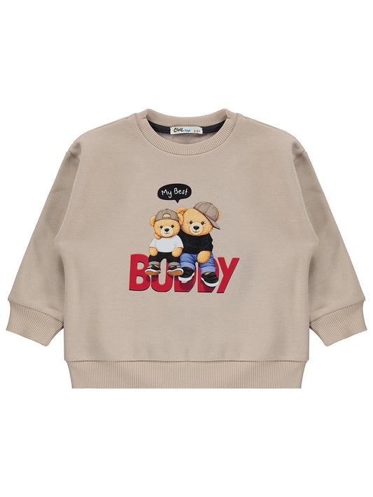 Civil Boys Ayı Baskılı 2'li 2-5 Yaş Sweatshirt - Bordo