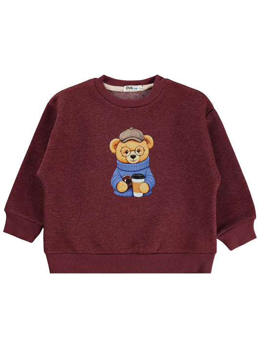 Civil Boys Ayı Baskılı 2'li 2-5 Yaş Sweatshirt - Bordo