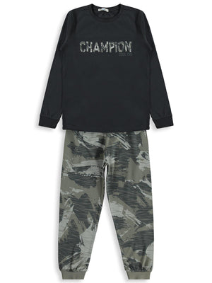 Civil Boys Champion Baskılı 10-13 Yaş Pijama Takımı - Gri