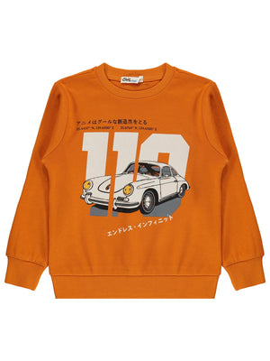 Civil Boys Araba Baskılı 2-5 Yaş Sweatshirt  - Turuncu