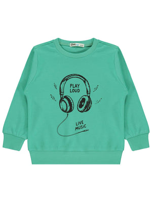 Civil Boys Kulaklık Baskılı 2-5 Yaş Sweatshirt  - Yeşil
