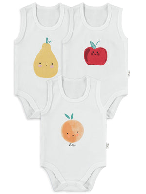 Civil Baby Meyve Baskılı 3lü 1-36 Ay Çıtçıtlı Badi - Ekru
