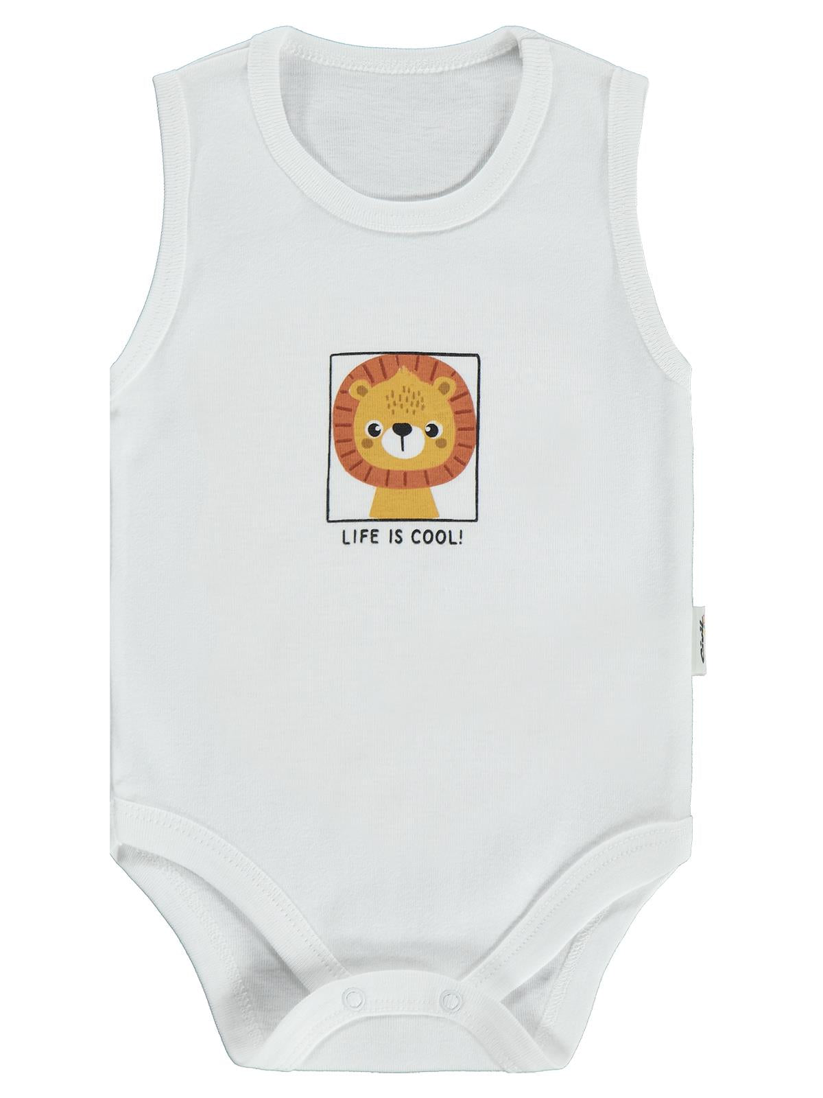 Civil Baby Hayvan Baskılı 3lü 1-36 Ay Çıtçıtlı Badi - Ekru