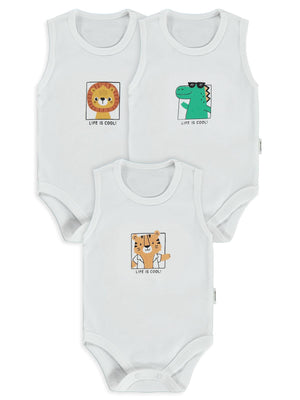 Civil Baby Hayvan Baskılı 3lü 1-36 Ay Çıtçıtlı Badi - Ekru