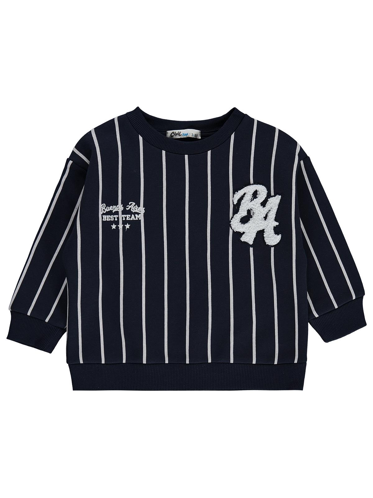 Civil Boys Best Team Baskılı Çizgili 2-5 Yaş Sweatshirt - Lacivert