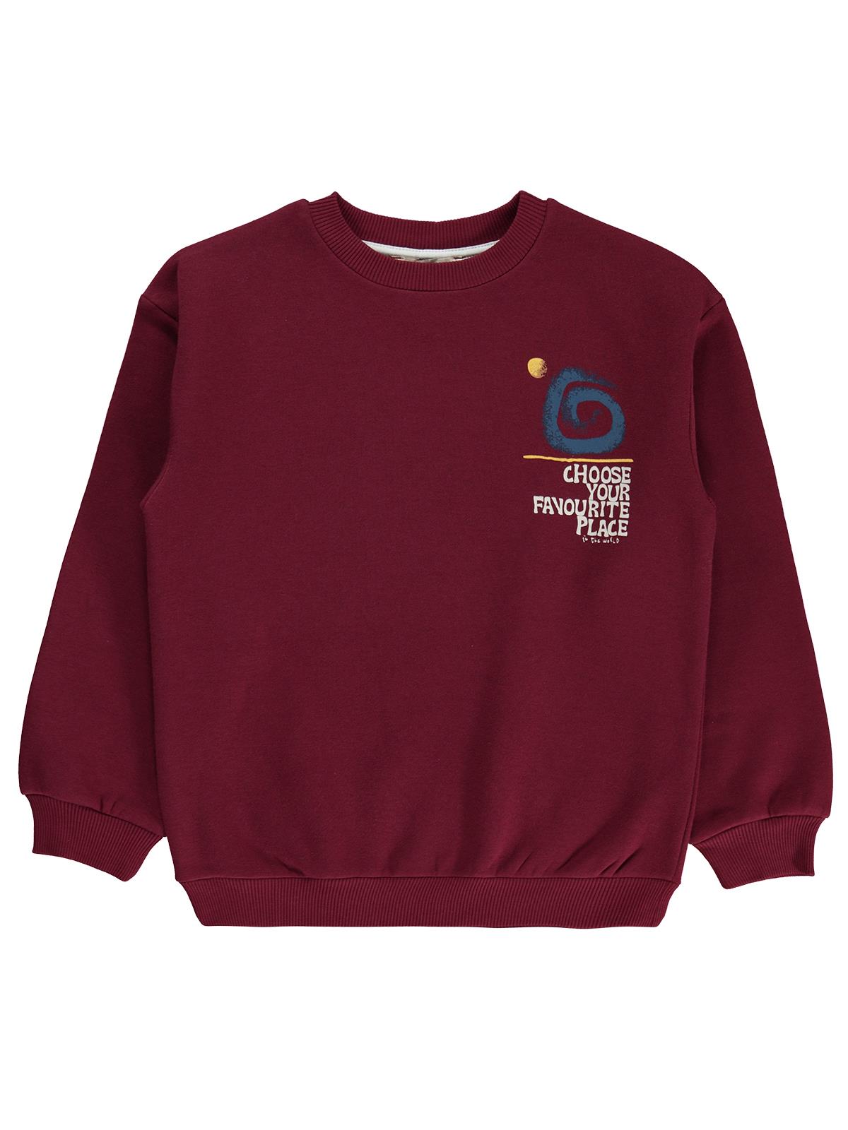 Silversun OCEAN Baskılı 8-13 Yaş Sweatshirt - Bordo