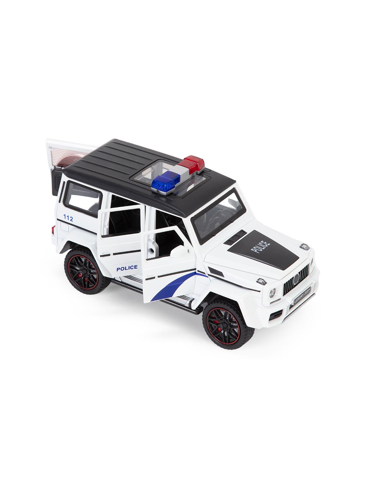 Vardem Kutulu Çek Bırak 1:24 Işıklı ve Sesli Model Metal Polis Jeep - Beyaz