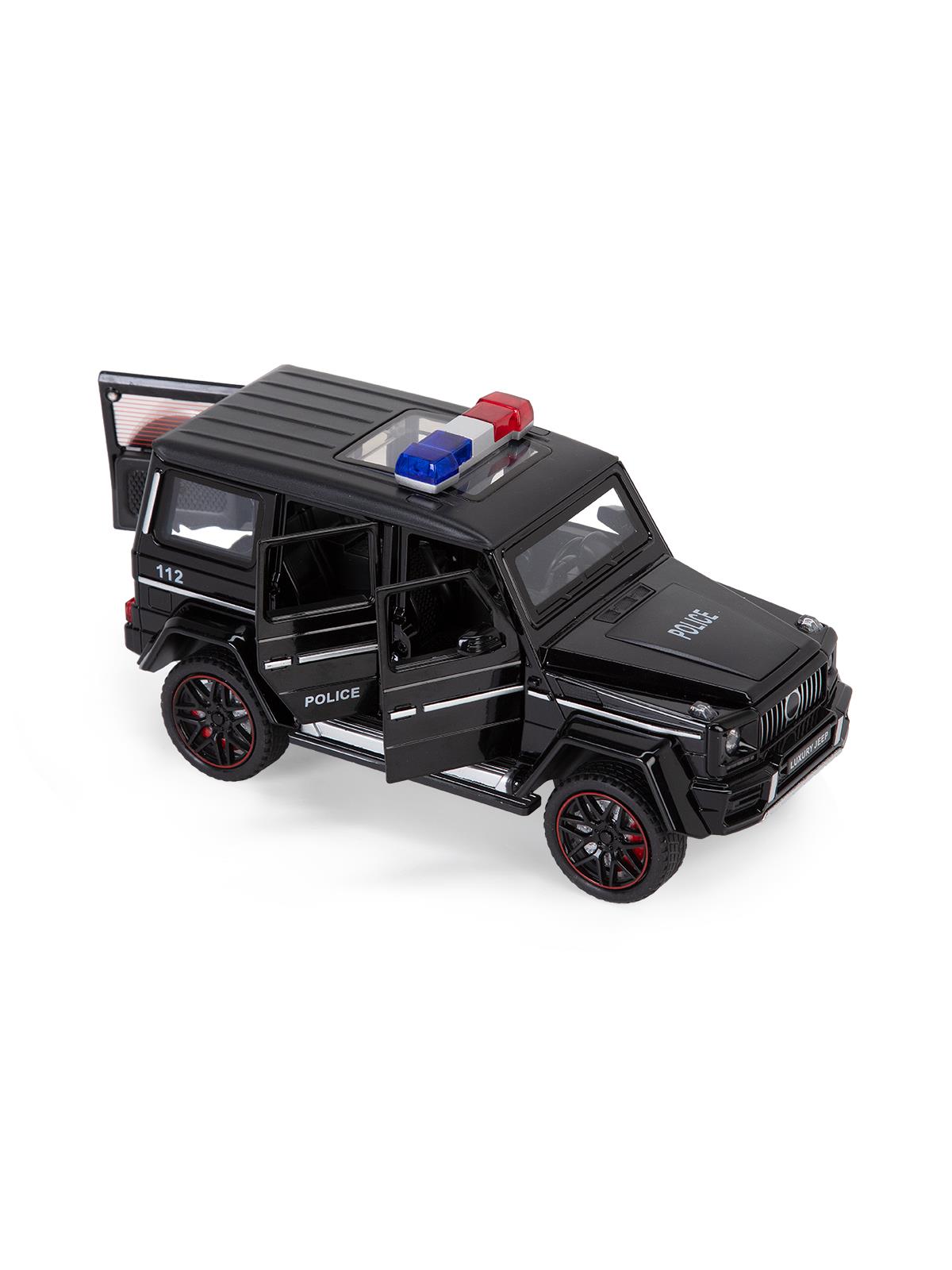 Vardem Kutulu Çek Bırak 1:24 Işıklı ve Sesli Model Metal Polis Jeep - Siyah