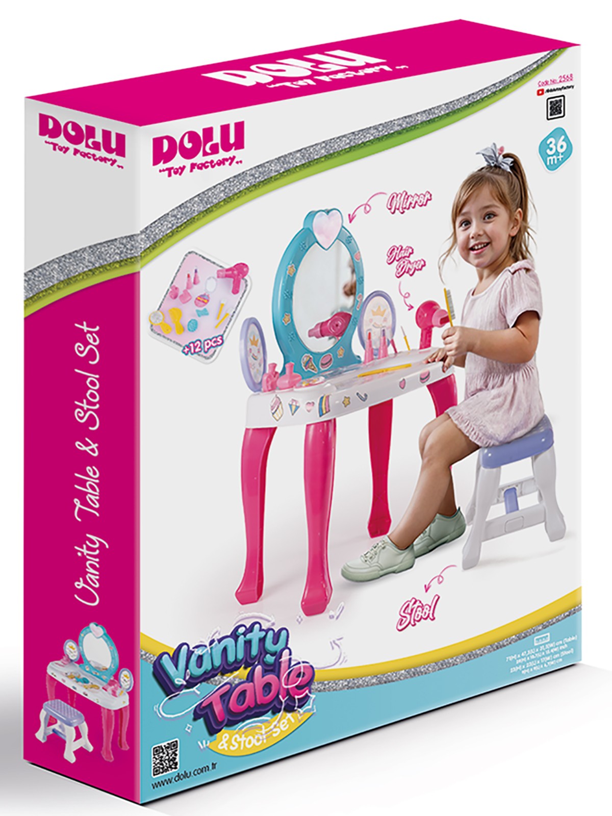 Unicorn Ayaklı Makyaj Masası Ve Sandalye Seti - Pembe
