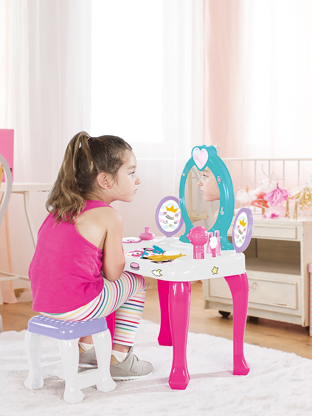 Unicorn Ayaklı Makyaj Masası Ve Sandalye Seti - Pembe