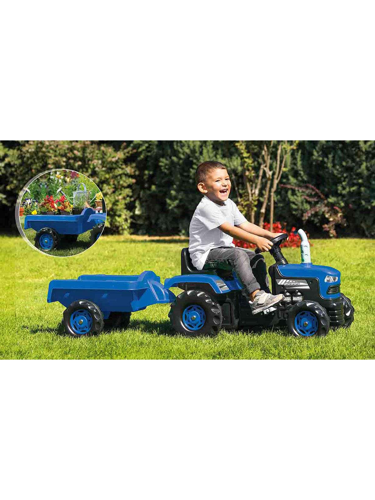 Dolu Oyuncak Romorklu Traktor Pedallı - Mavi