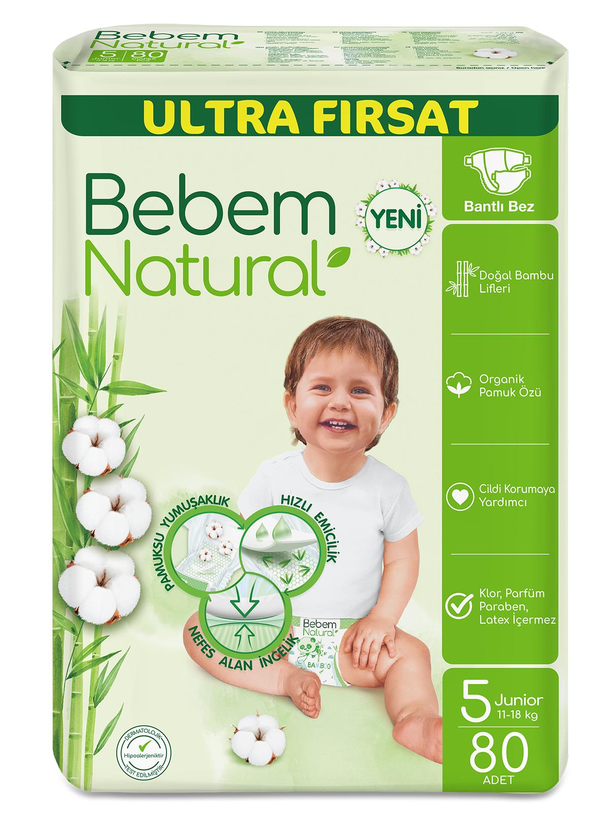 Bebem Natural 5 Beden Junior Ultra Fırsat Paketi 80 Adet