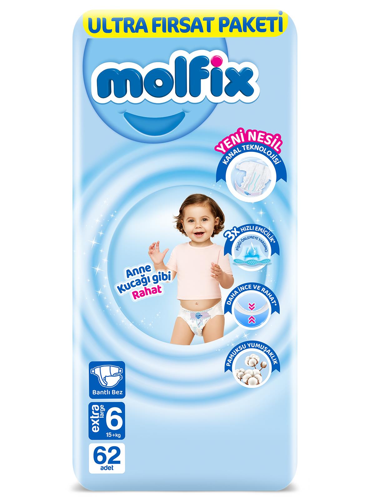 Molfix Bebek Bezi 6 Beden Ekstra Large Ultra Fırsat Paketi 62 Adet