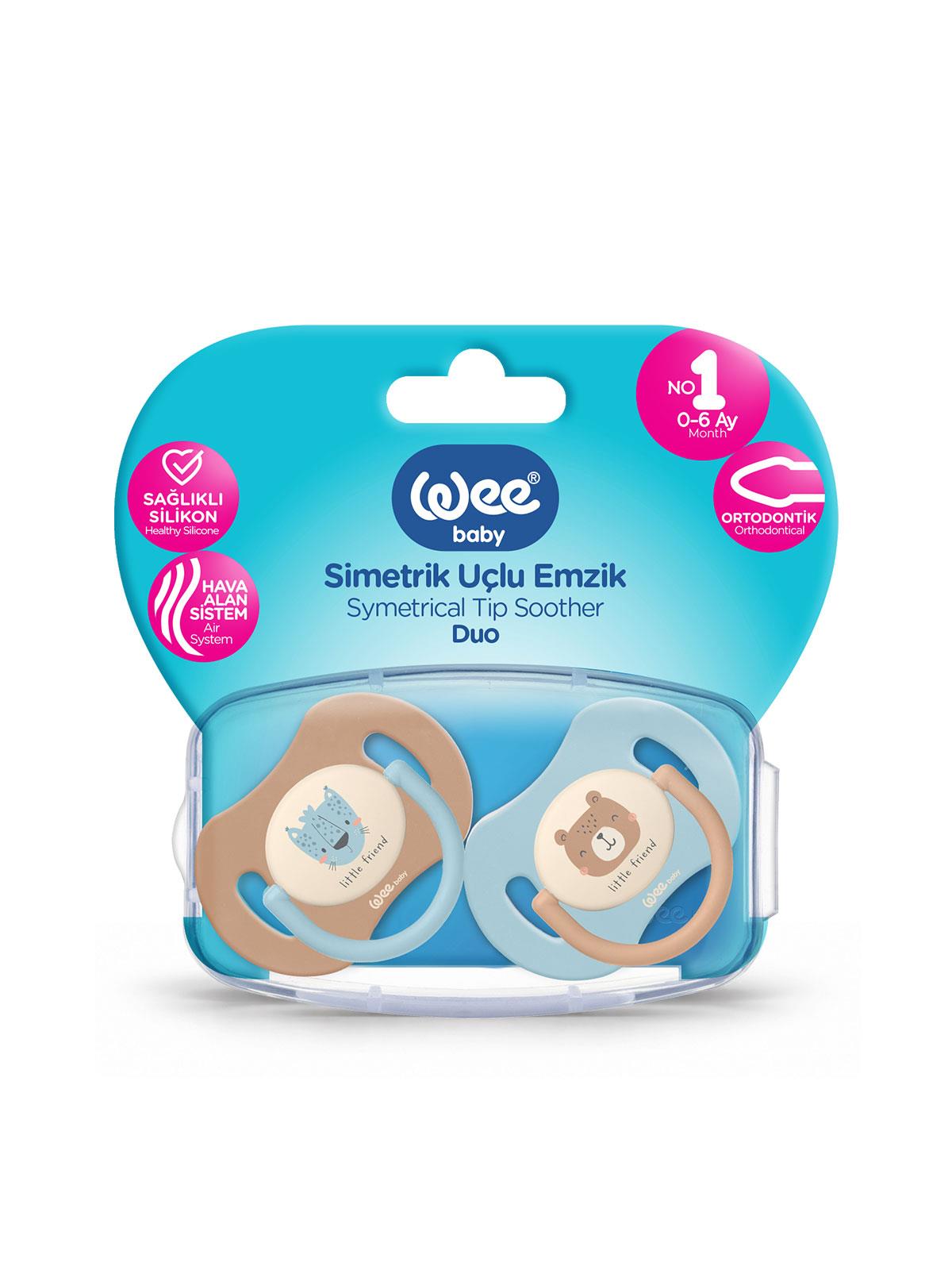 Wee Baby Duo Simetrik Uçlu Emzik 0-6 Ay No:1 - Mavi