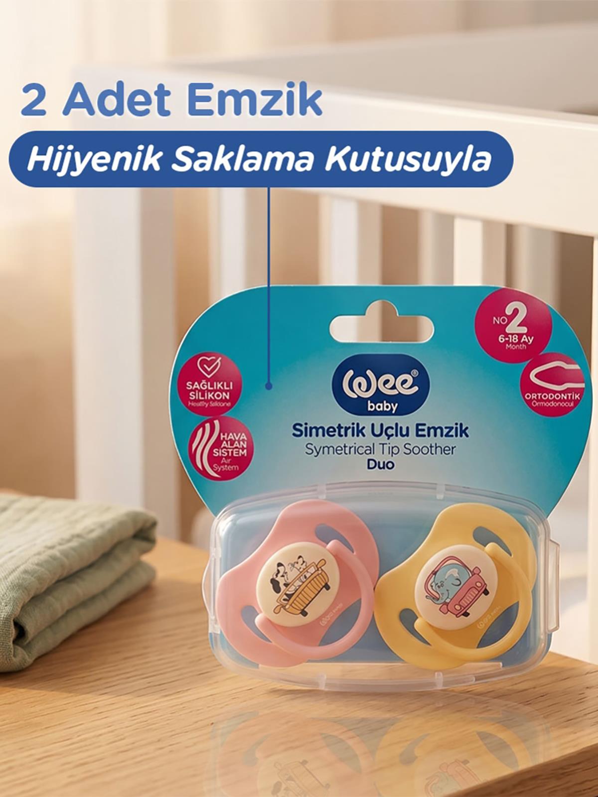 Wee Baby Duo Simetrik Uçlu Emzik 6-18 Ay No:2 - Sarı